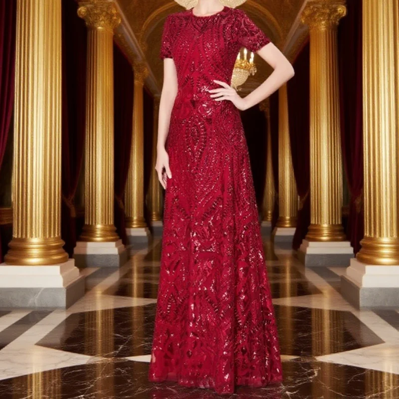 Long Modest Floor-Length O-Neck Sequin Wedding Party Dresses Elegant A-Line Wine Red Mother Of The Bride Dresses Customized
Long Modest Floor-Length O-Neck Sequin Wedding Party Dresses Elegant A-Line Wine Red Mother Of The Bride Dresses Customized