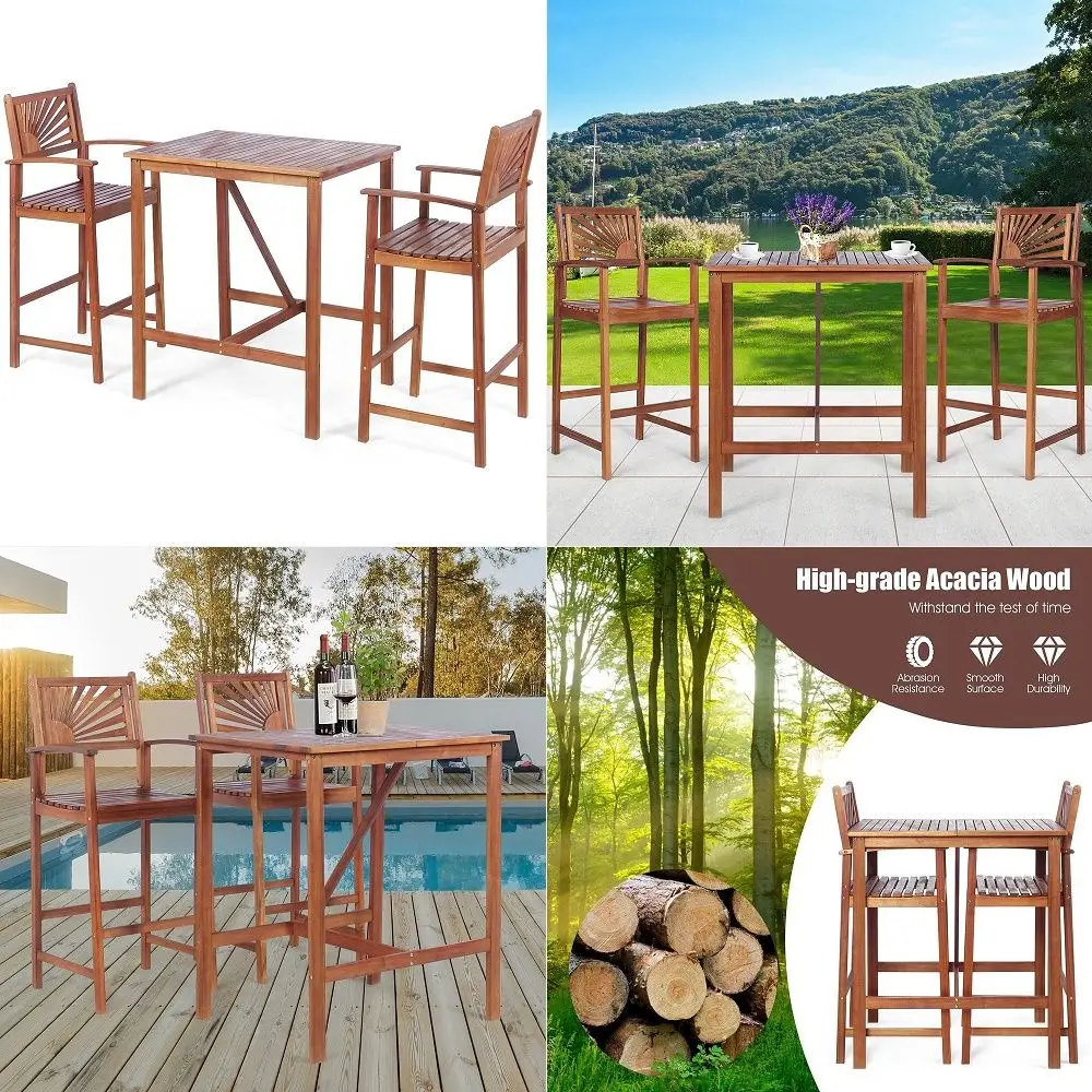 3PCS Bar Table Set, Outdoor Acacia Wood Dining Set, Spacious Tabletop, Comfortable Backrest, Suitable for Sunroom, Backyard, Ba
3PCS Bar Table Set, Outdoor Acacia Wood Dining Set, Spacious Tabletop, Comfortable Backrest, Suitable for Sunroom, Backyard, Ba
