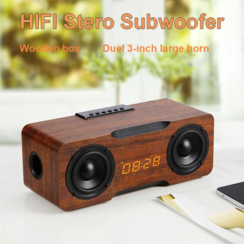 HIFI Stereo Wooden Box Bluetooth Speaker 24W Home Desktop Subwoofer Clock BT USB Flash Drive TF Card AUX Playback Sound Box M8C
HIFI Stereo Wooden Box Bluetooth Speaker 24W Home Desktop Subwoofer Clock BT USB Flash Drive TF Card AUX Playback Sound Box M8C
