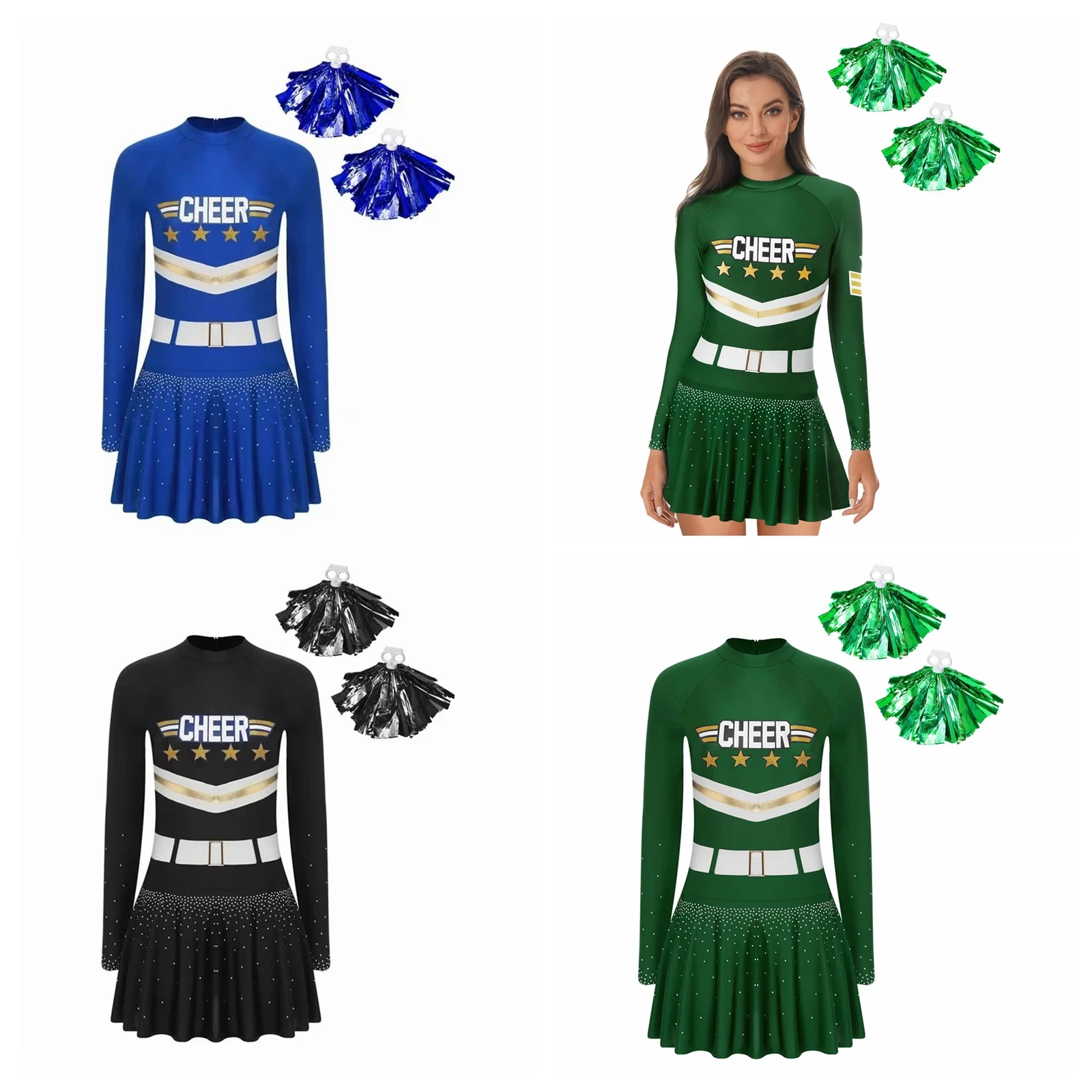 Women Team Clothes Cheer Dance Outfit Cheerleading Costumes Uniform Cheerleader Uniform Cheering Team Dress with Hand Flowers
Women Team Clothes Cheer Dance Outfit Cheerleading Costumes Uniform Cheerleader Uniform Cheering Team Dress with Hand Flowers