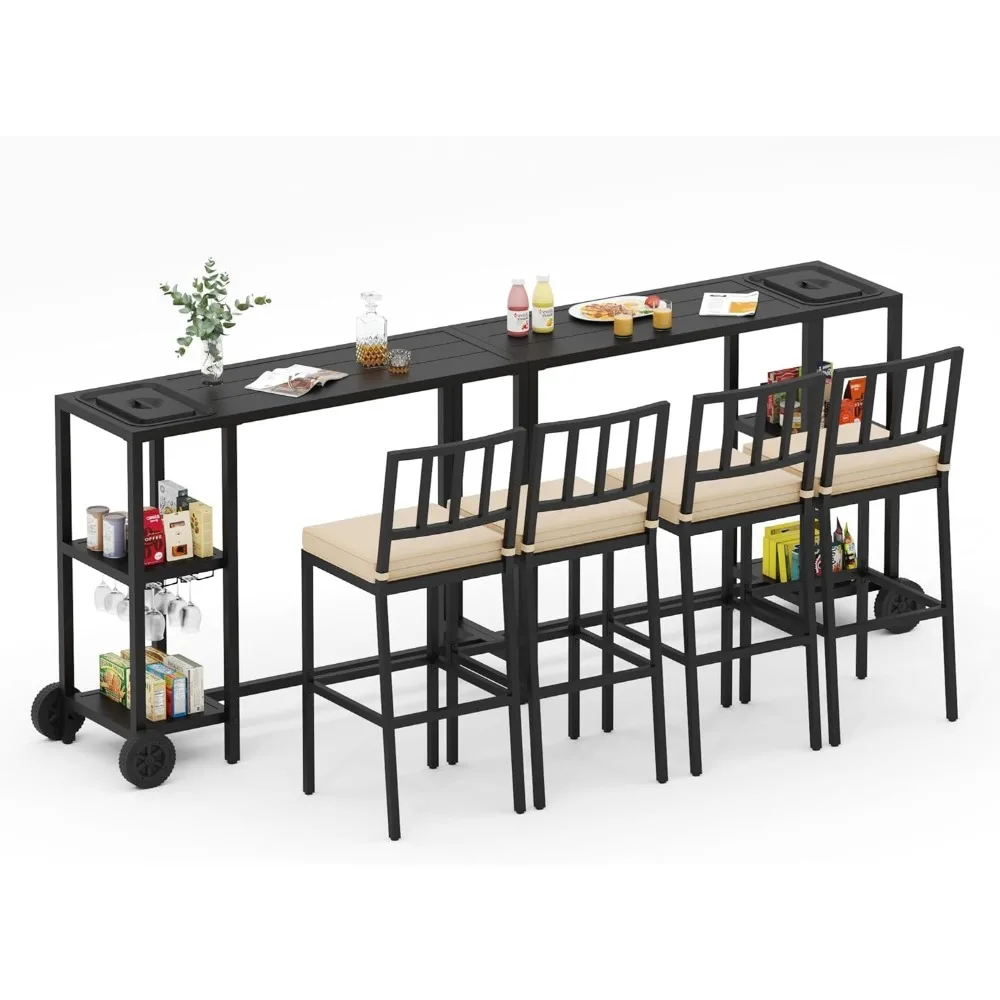 6 Piece Outdoor Patio Bar Set, 2 PCS 47" Rectangular Counter Height High Top Bar Tables with Wheels, 4 Cushioned Bar Stools,
6 Piece Outdoor Patio Bar Set, 2 PCS 47" Rectangular Counter Height High Top Bar Tables with Wheels, 4 Cushioned Bar Stools,