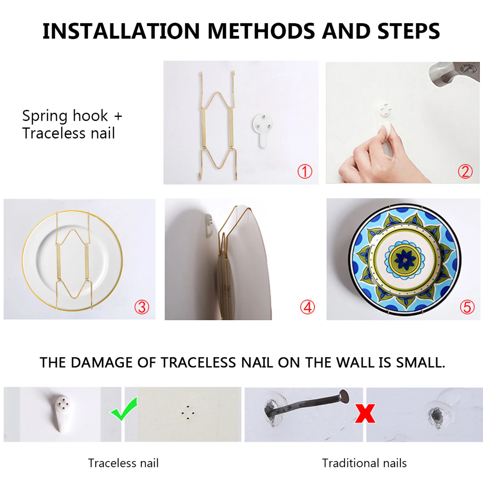 10Pcs Plate Wall Hangers Invisible Metal Hooks Non-Trace Nails Wall Mount Display Holders for Plates Frames Photos
10Pcs Plate Wall Hangers Invisible Metal Hooks Non-Trace Nails Wall Mount Display Holders for Plates Frames Photos