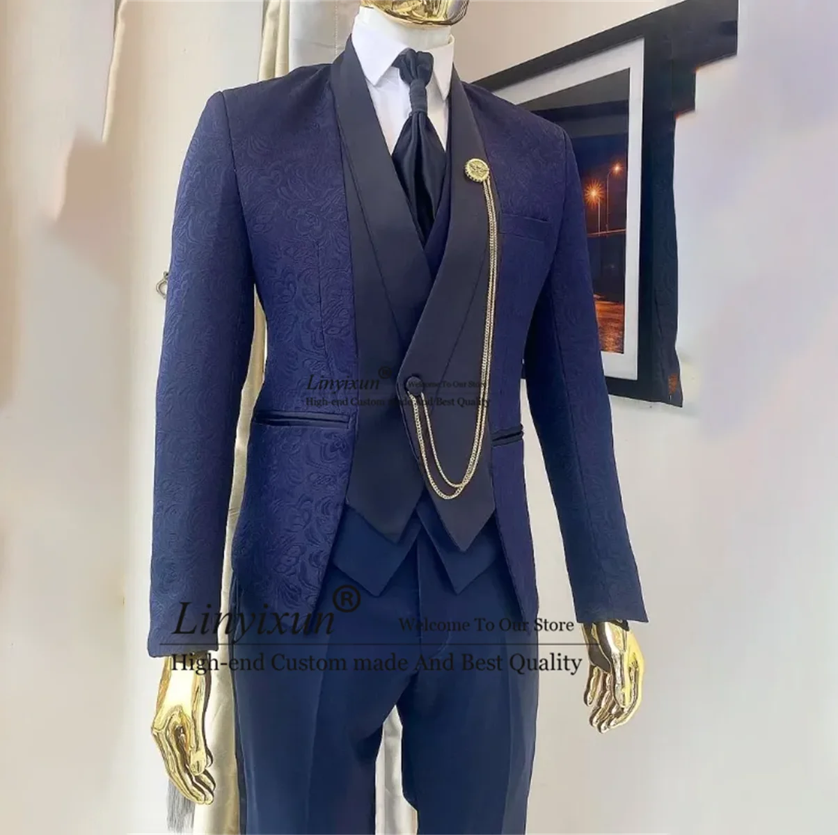 Unique design Jacquard Mens Suits Stand Collar Groom Wedding Tuxedos 3 Pieces Sets Bridegroom Prom Blazers Costume Homme
Unique design Jacquard Mens Suits Stand Collar Groom Wedding Tuxedos 3 Pieces Sets Bridegroom Prom Blazers Costume Homme