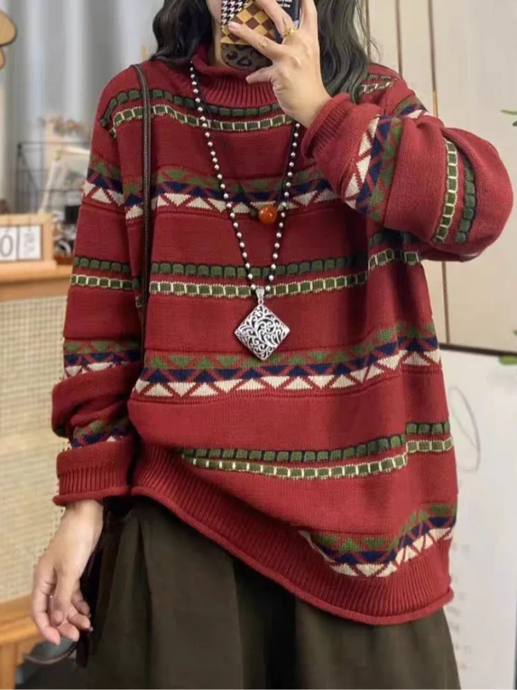 Высокий свитер в полоску в стиле ретро, женский осенне-зимний свитер большого размера, ленивый повседневный вязаный топ для похудения, внутренняя одежда
Высокий свитер в полоску в стиле ретро, женский осенне-зимний свитер большого размера, ленивый повседневный вязаный топ для похудения, внутренняя одежда