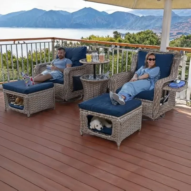 Luxury Swivel Rocker High Back Outdoor 5 Piece Oversized Patio Rocking Chair Sets with Pet House Ottomans, Cool Bar Table
Luxury Swivel Rocker High Back Outdoor 5 Piece Oversized Patio Rocking Chair Sets with Pet House Ottomans, Cool Bar Table