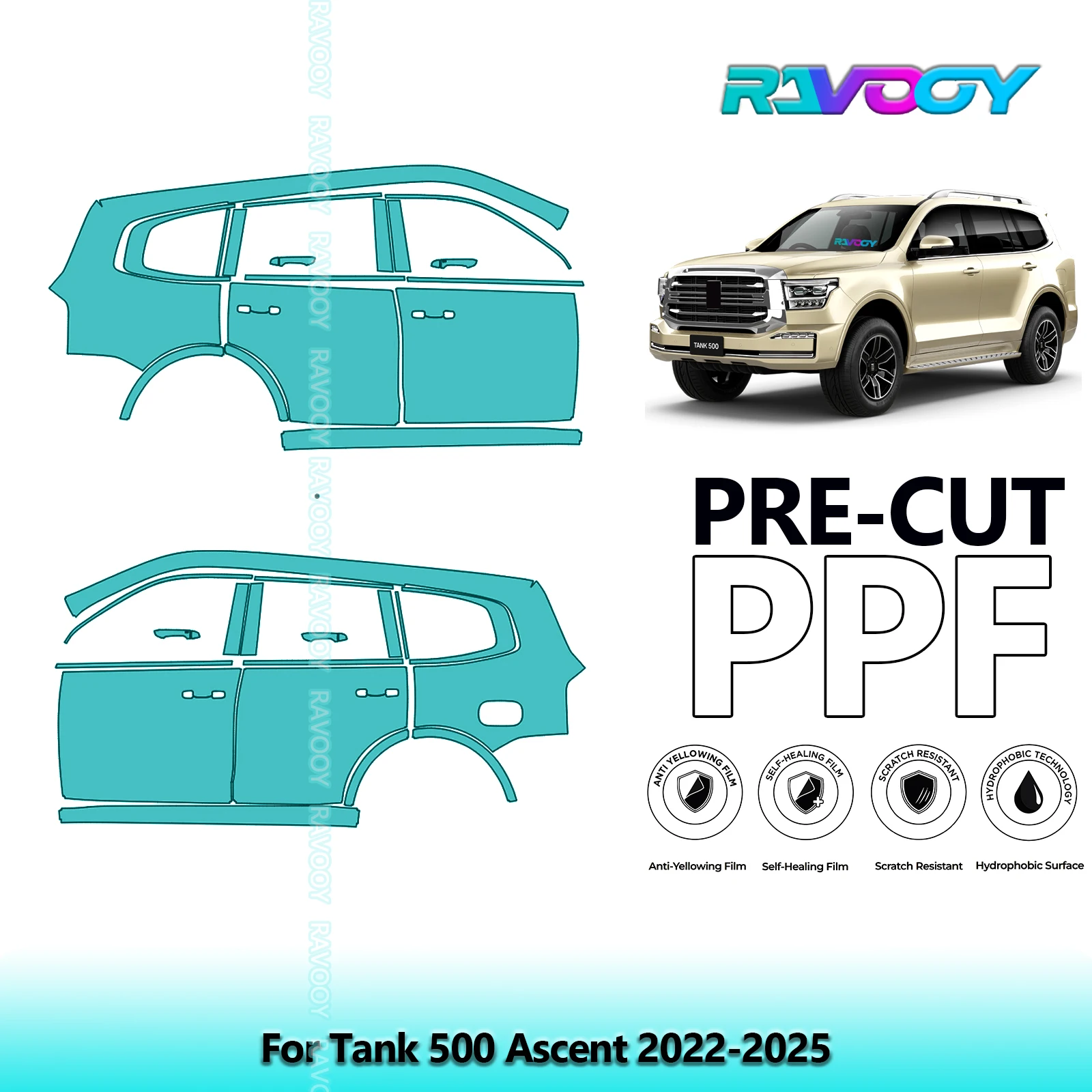 For Tank 500 Ascent 2022-2025 8.5mil Clear Matte Pre-Cut PPF Door & A/B Pillar Kit TPU Paint Protection Film Set
For Tank 500 Ascent 2022-2025 8.5mil Clear Matte Pre-Cut PPF Door & A/B Pillar Kit TPU Paint Protection Film Set