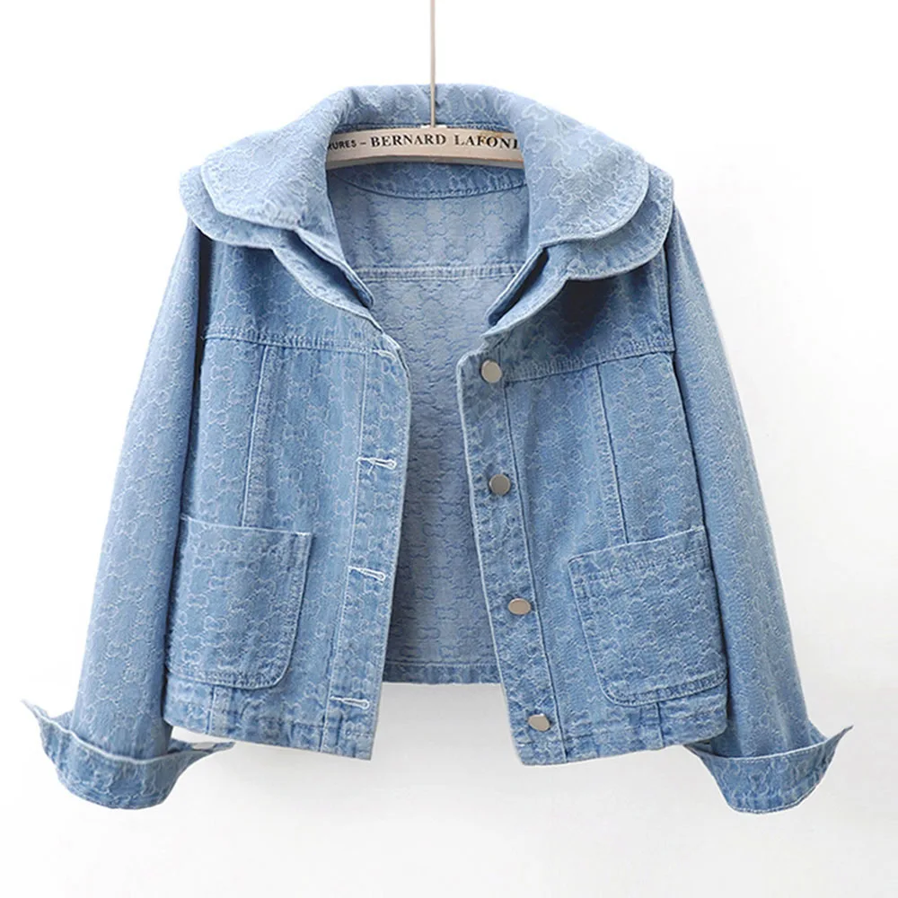 Autumn New Trendy Korean Style Short Lapel Denim Jacket For Women Vintage Print Jean Coat Female Casual Loose Outerwear Top Lady
Autumn New Trendy Korean Style Short Lapel Denim Jacket For Women Vintage Print Jean Coat Female Casual Loose Outerwear Top Lady