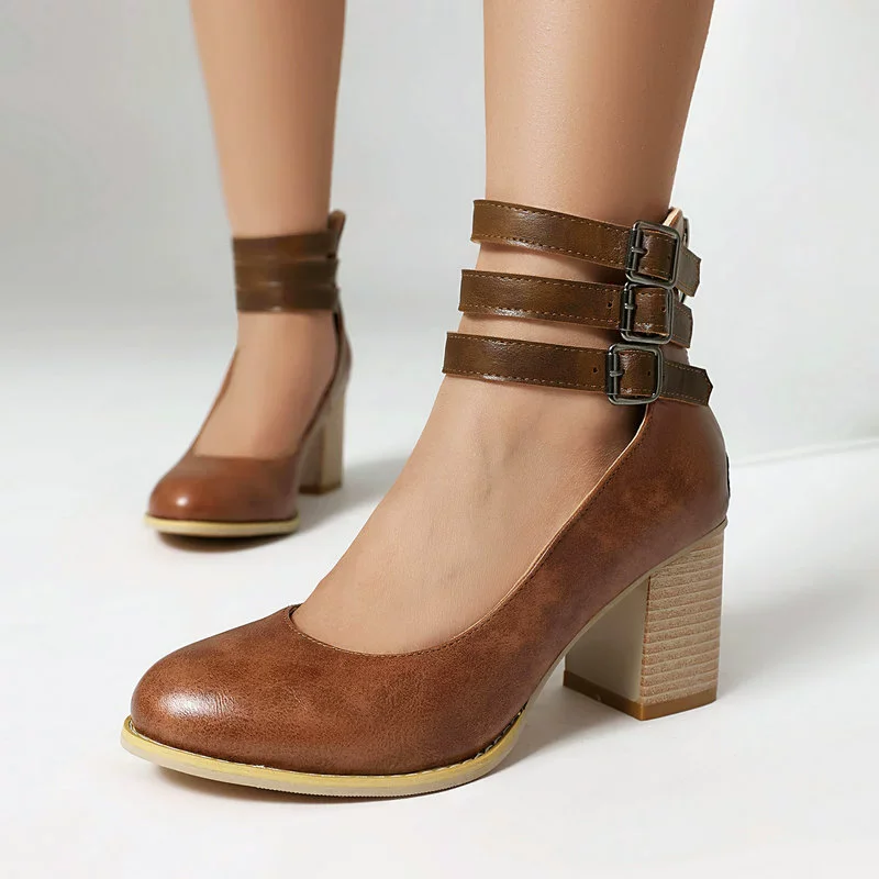 Spring new round head bag scalp thick sole wood grain heel thick heel women's shoes ankle buckle banquet large size high heels
Spring new round head bag scalp thick sole wood grain heel thick heel women's shoes ankle buckle banquet large size high heels