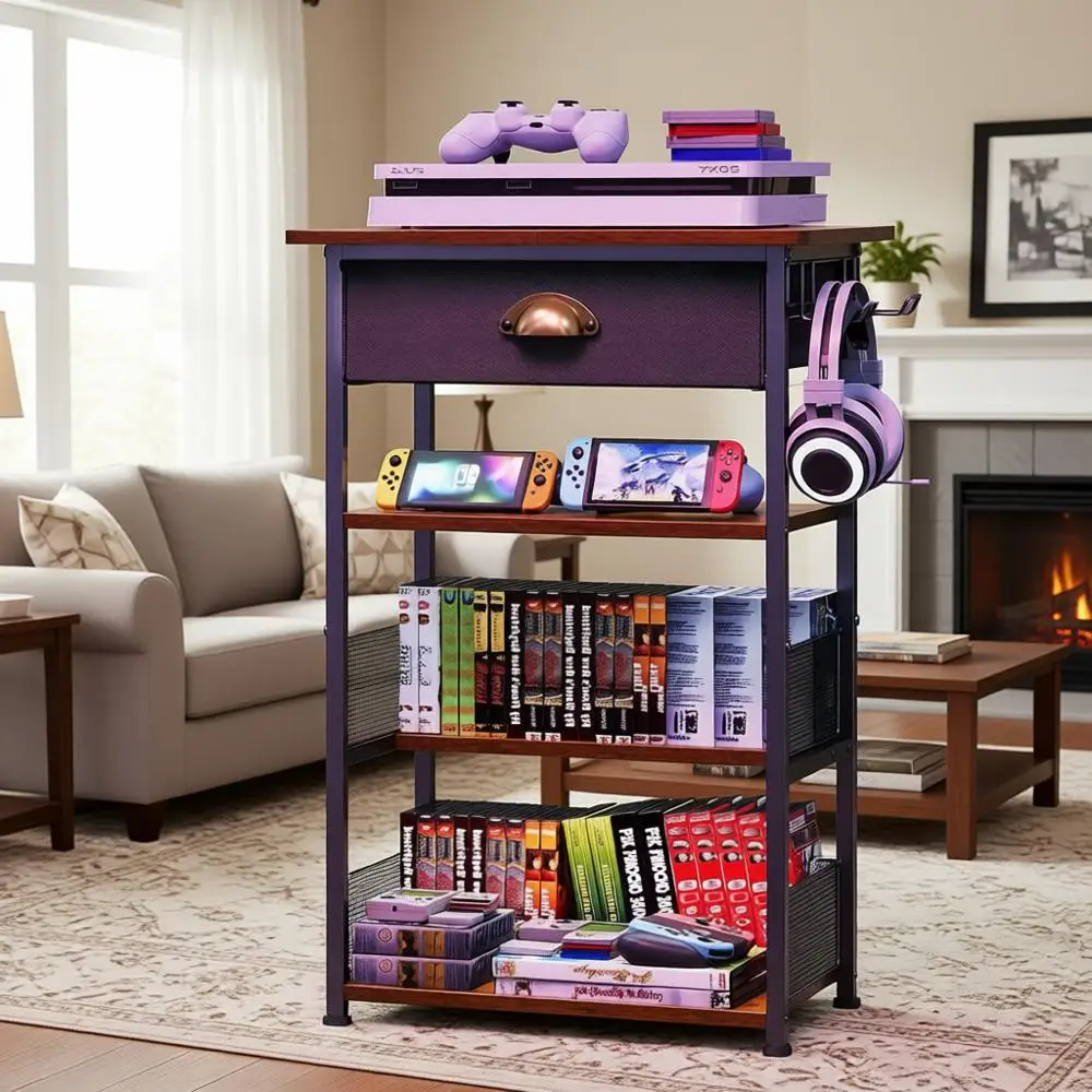 4-Tier Entertainment Stand with Game Shelf and Hooks, Ideal for PS5, Switch, DVDs, and More
4-Tier Entertainment Stand with Game Shelf and Hooks, Ideal for PS5, Switch, DVDs, and More
