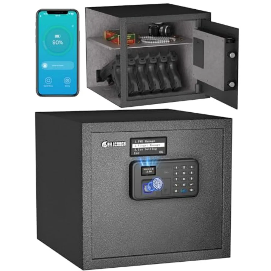 Smart Gun Safe for Multiple Pistols - Steel, Black, Biometric Automatic Lock with LCD Display, Voice Guide, Foldable Racks, Qui
Smart Gun Safe for Multiple Pistols - Steel, Black, Biometric Automatic Lock with LCD Display, Voice Guide, Foldable Racks, Qui