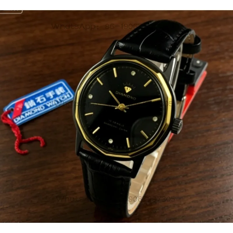 Shanghai Watch Factory No. 4, Diamond Brand 17 Diamond Thin Manual Mechanical Watch Diameter 35mm Black Case Black Surface
Shanghai Watch Factory No. 4, Diamond Brand 17 Diamond Thin Manual Mechanical Watch Diameter 35mm Black Case Black Surface