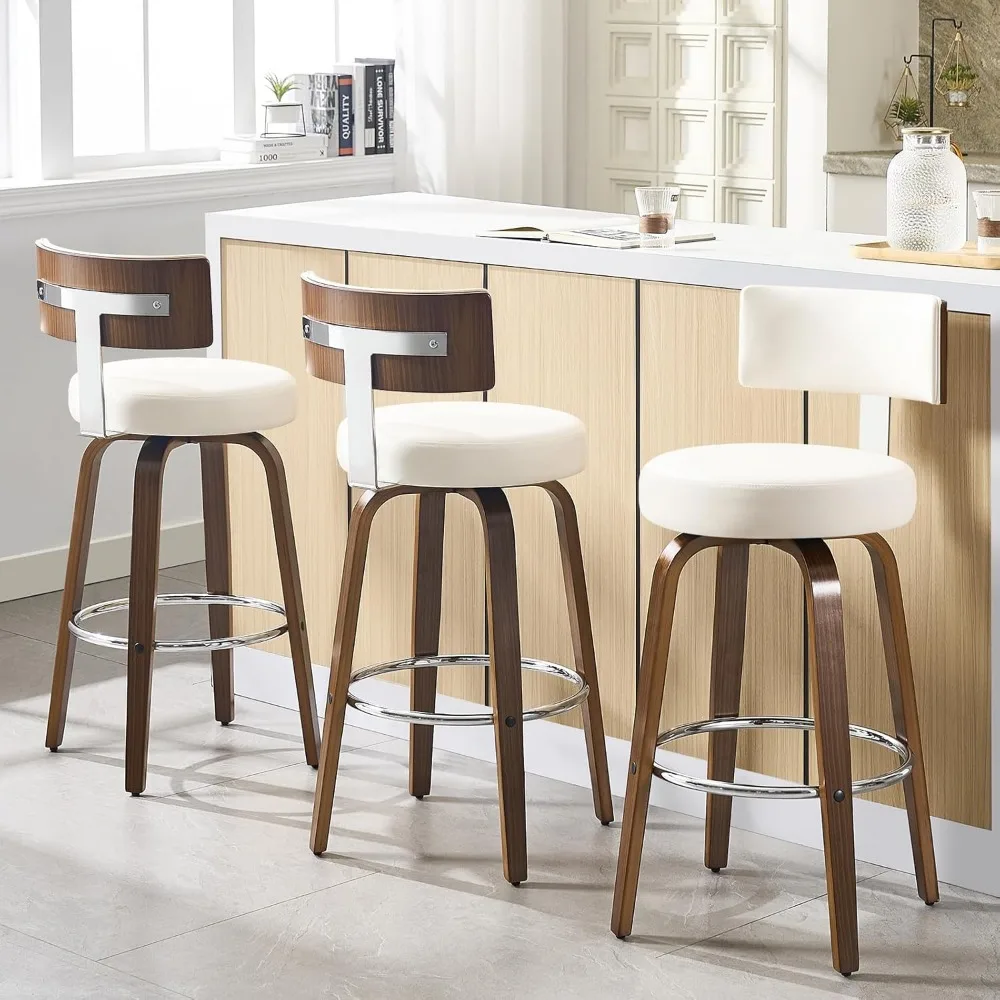 Swivel Counter Height Bar Stools Set of 3, Faux Leather Kitchen Stools Upholstered Barstools with Back, Walnut Wood Legs, Mid Ce
Swivel Counter Height Bar Stools Set of 3, Faux Leather Kitchen Stools Upholstered Barstools with Back, Walnut Wood Legs, Mid Ce