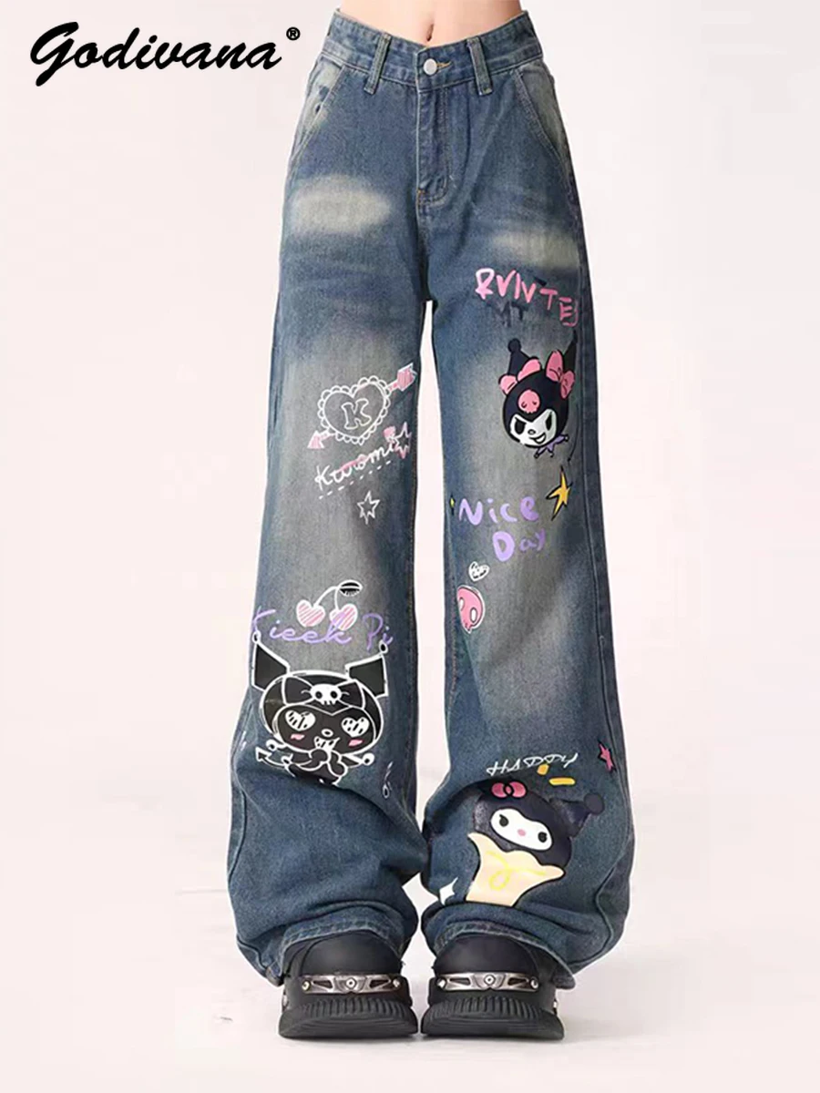 American-Style Blue Wide-Leg Jeans Women Spring/Summer New Japanese Sanrio Kuromi Printed High Street Hot Girl Bell-Bottom Pants
American-Style Blue Wide-Leg Jeans Women Spring/Summer New Japanese Sanrio Kuromi Printed High Street Hot Girl Bell-Bottom Pants