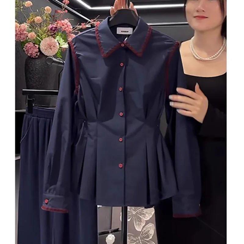 Explosions Navy Blue Waist Shirt Women Blouse 2025 Spring Autumn New Coat Short Long Sleeve French High Sense Jacket Female Tops
Explosions Navy Blue Waist Shirt Women Blouse 2025 Spring Autumn New Coat Short Long Sleeve French High Sense Jacket Female Tops