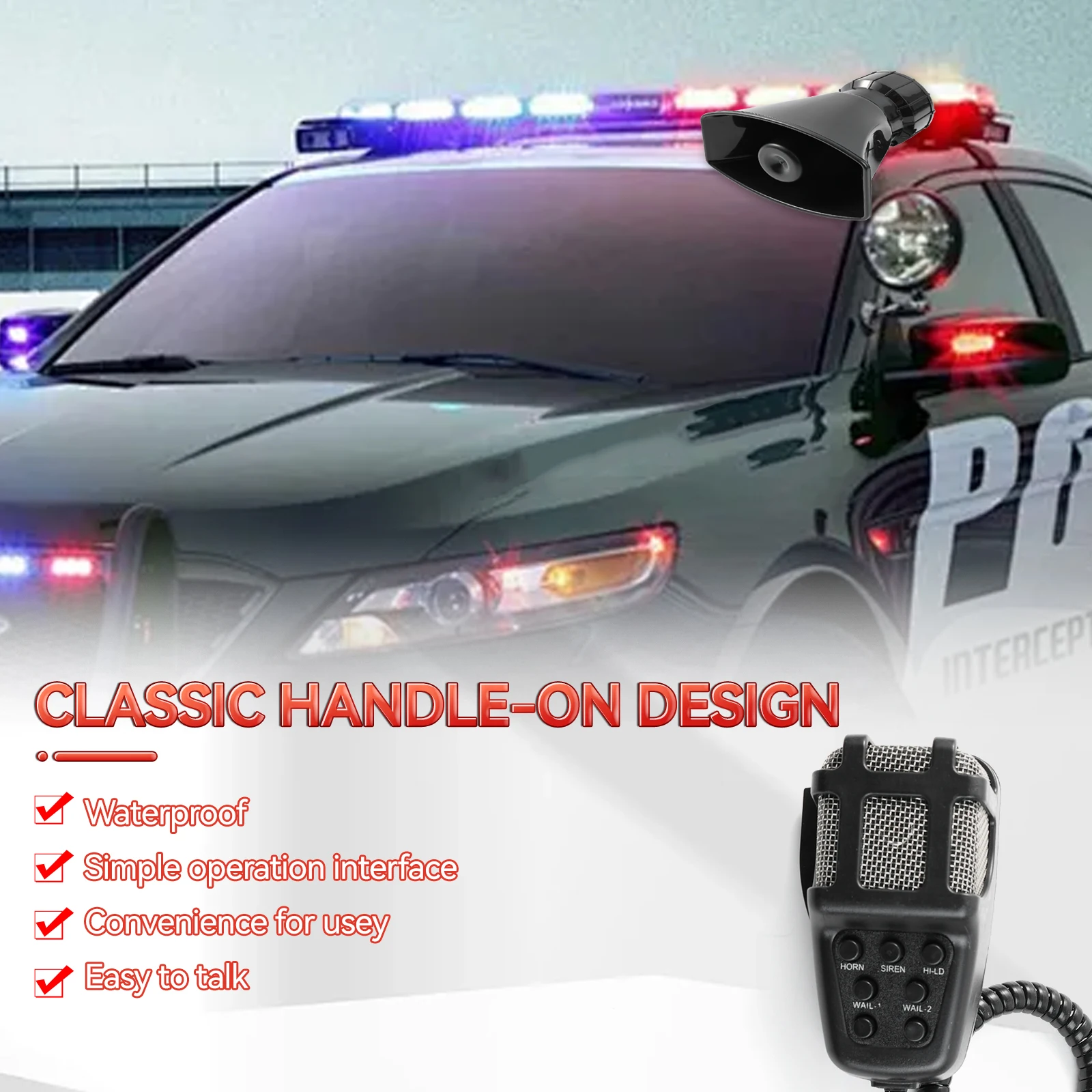 Car Warning Alarm Megaphone Police Siren Air Horn Speaker Car Horn Multi-tone & Claxon Horn 120DB Loud 12V 100W Loadspeaker Set
Car Warning Alarm Megaphone Police Siren Air Horn Speaker Car Horn Multi-tone & Claxon Horn 120DB Loud 12V 100W Loadspeaker Set