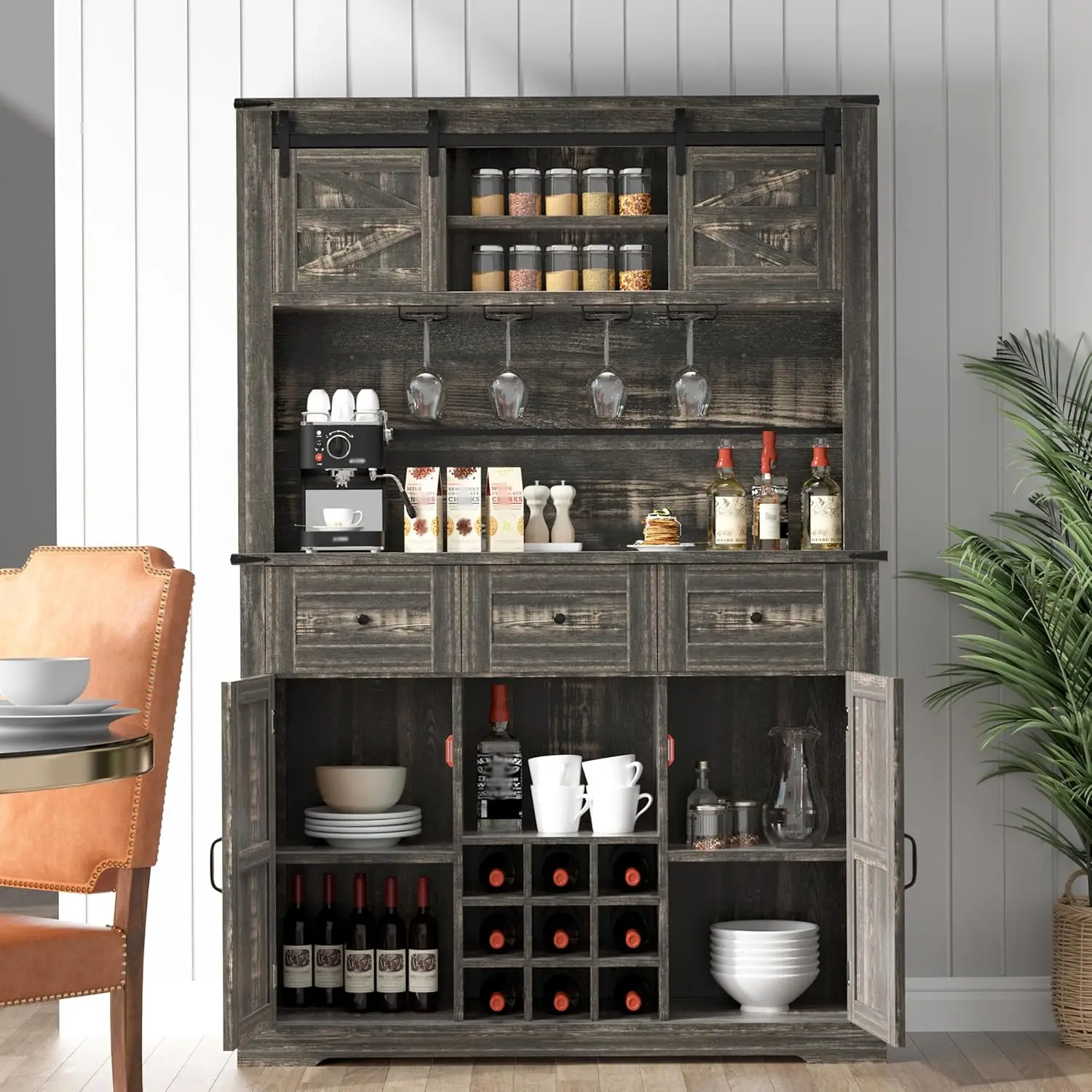 Farmhouse Coffee Bar Cabinet,72" Kitchen Hutch with Storage, Buffet Sideboard Cupboard with Adjustable Shelves,, Customized
Farmhouse Coffee Bar Cabinet,72" Kitchen Hutch with Storage, Buffet Sideboard Cupboard with Adjustable Shelves,, Customized