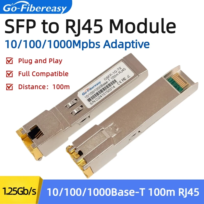 1.25G SFP to RJ45 SFP Transceiver Module, 100m 10/100/1000BaseT SFP to Ethernet Module for Cisco GLC-TE,Mikrotik, Ubiquiti UniFi
1.25G SFP to RJ45 SFP Transceiver Module, 100m 10/100/1000BaseT SFP to Ethernet Module for Cisco GLC-TE,Mikrotik, Ubiquiti UniFi