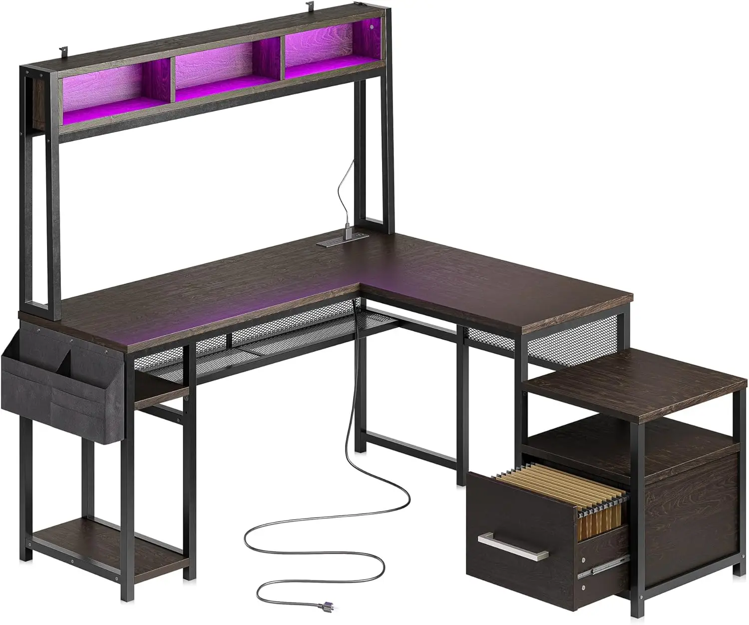 Modern Eclipse Brown 104" Gaming Desk with Hutch, File Cabinet, RGB LED Lights & USB AC Outlet L-Shaped Home Office Desk
Modern Eclipse Brown 104" Gaming Desk with Hutch, File Cabinet, RGB LED Lights & USB AC Outlet L-Shaped Home Office Desk