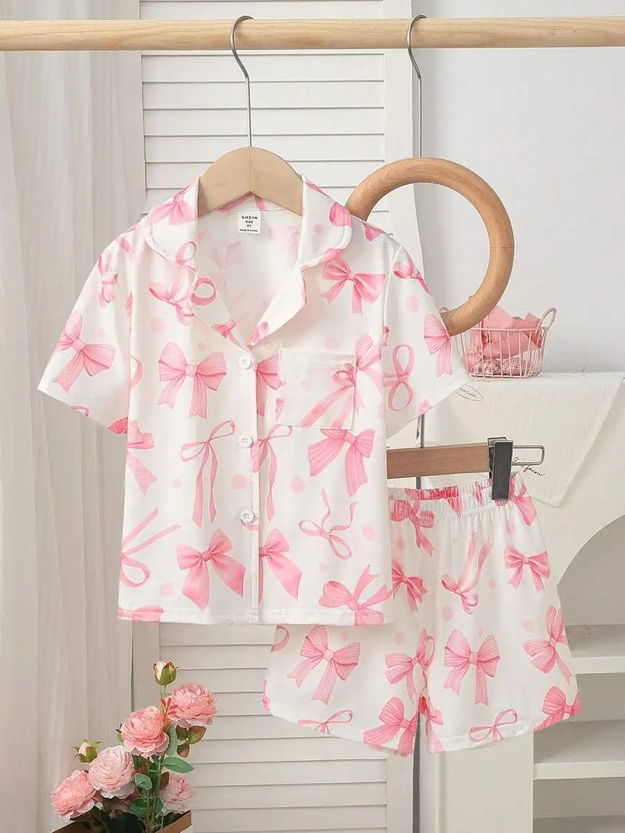 Pink Bow Print Short Sleeve Pajama Set Womens Comfortable Sleepwear Home Outfit
Pink Bow Print Short Sleeve Pajama Set Womens Comfortable Sleepwear Home Outfit