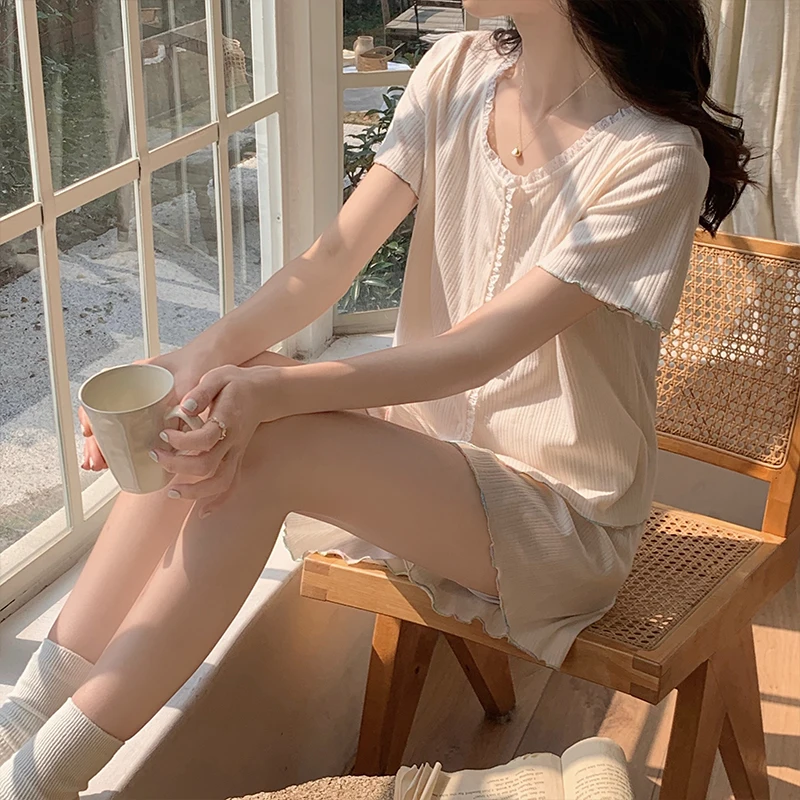Summer Cotton Pajamas Women's Sle Sexy Pure Cotton Summer New Trend Small Size Simple Lace Light Tawny Set Spwear
Summer Cotton Pajamas Women's Sle Sexy Pure Cotton Summer New Trend Small Size Simple Lace Light Tawny Set Spwear
