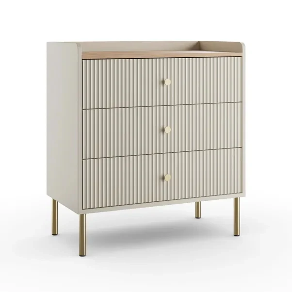 xx-Fluted 3 Drawer Modern Wooden Chest of Drawer Living Room 3 Drawer Storage Cabinet with Metal Leg*
xx-Fluted 3 Drawer Modern Wooden Chest of Drawer Living Room 3 Drawer Storage Cabinet with Metal Leg*