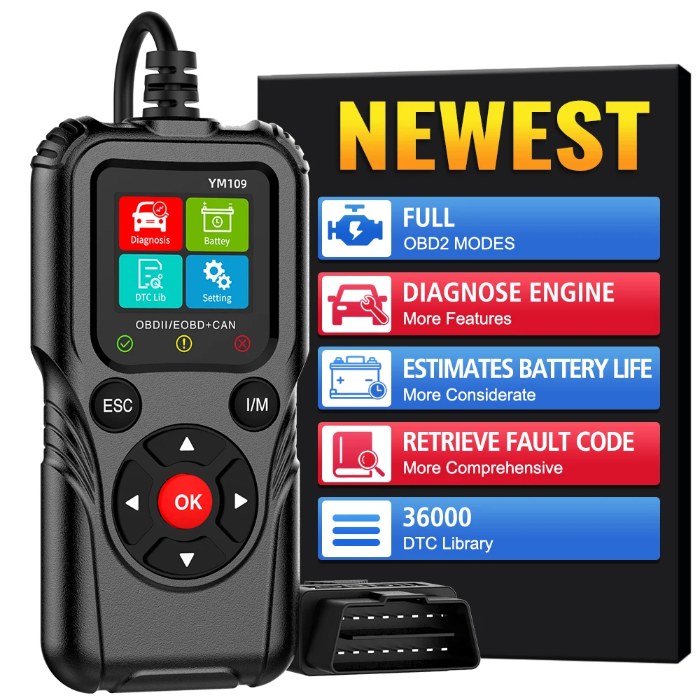 Fault Code Clear Car Diagnostic Tools YM109 Battery Tester Check Engine System OBD II EOBD Scanner Car OBD2 Code Reader
Fault Code Clear Car Diagnostic Tools YM109 Battery Tester Check Engine System OBD II EOBD Scanner Car OBD2 Code Reader