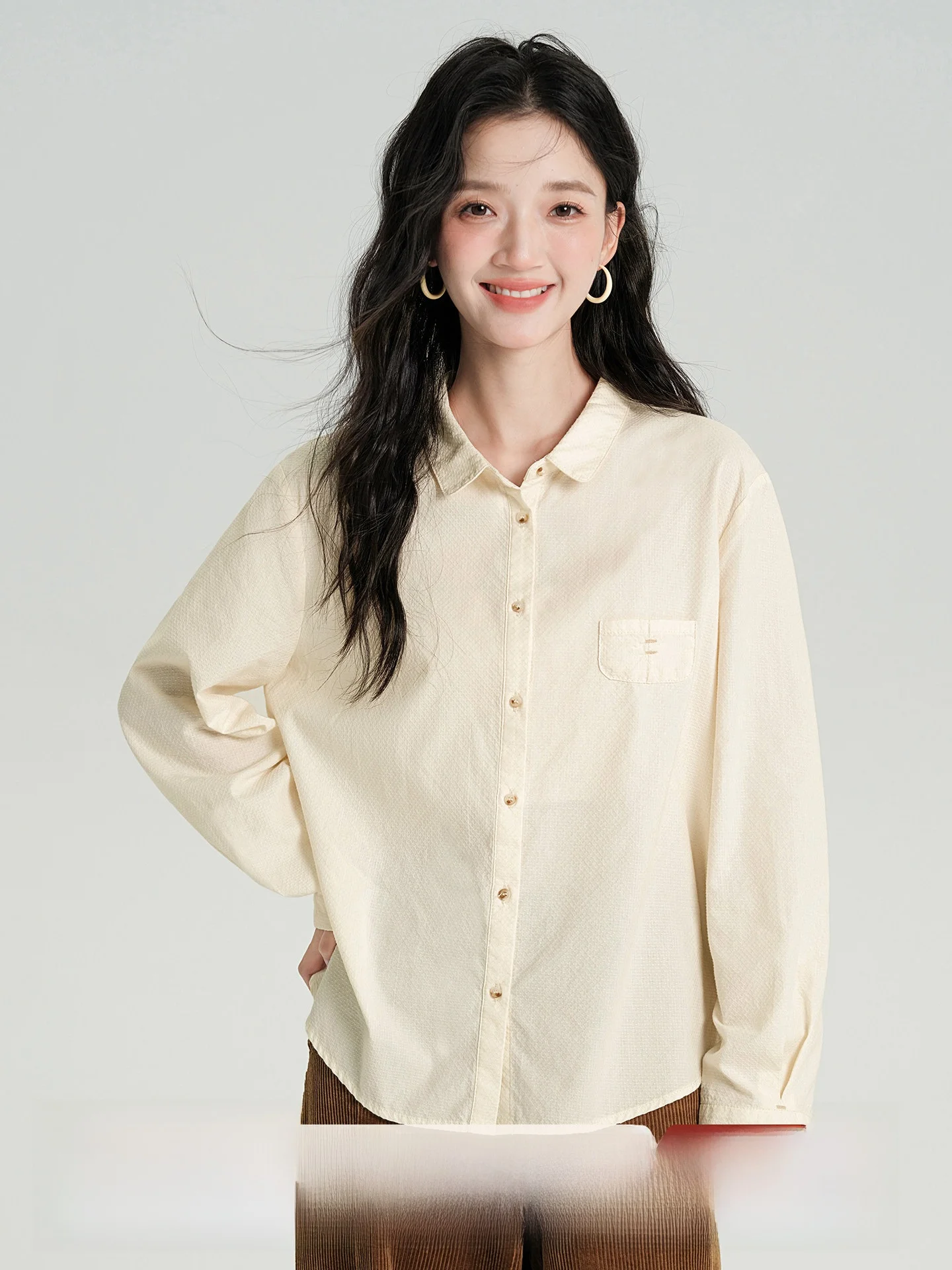 Mu Simple Long Sve irt Women's Early Autumn Unique Beautiful Cotton Pure Texture Commute irt Milk Apricot Color
Mu Simple Long Sve irt Women's Early Autumn Unique Beautiful Cotton Pure Texture Commute irt Milk Apricot Color
