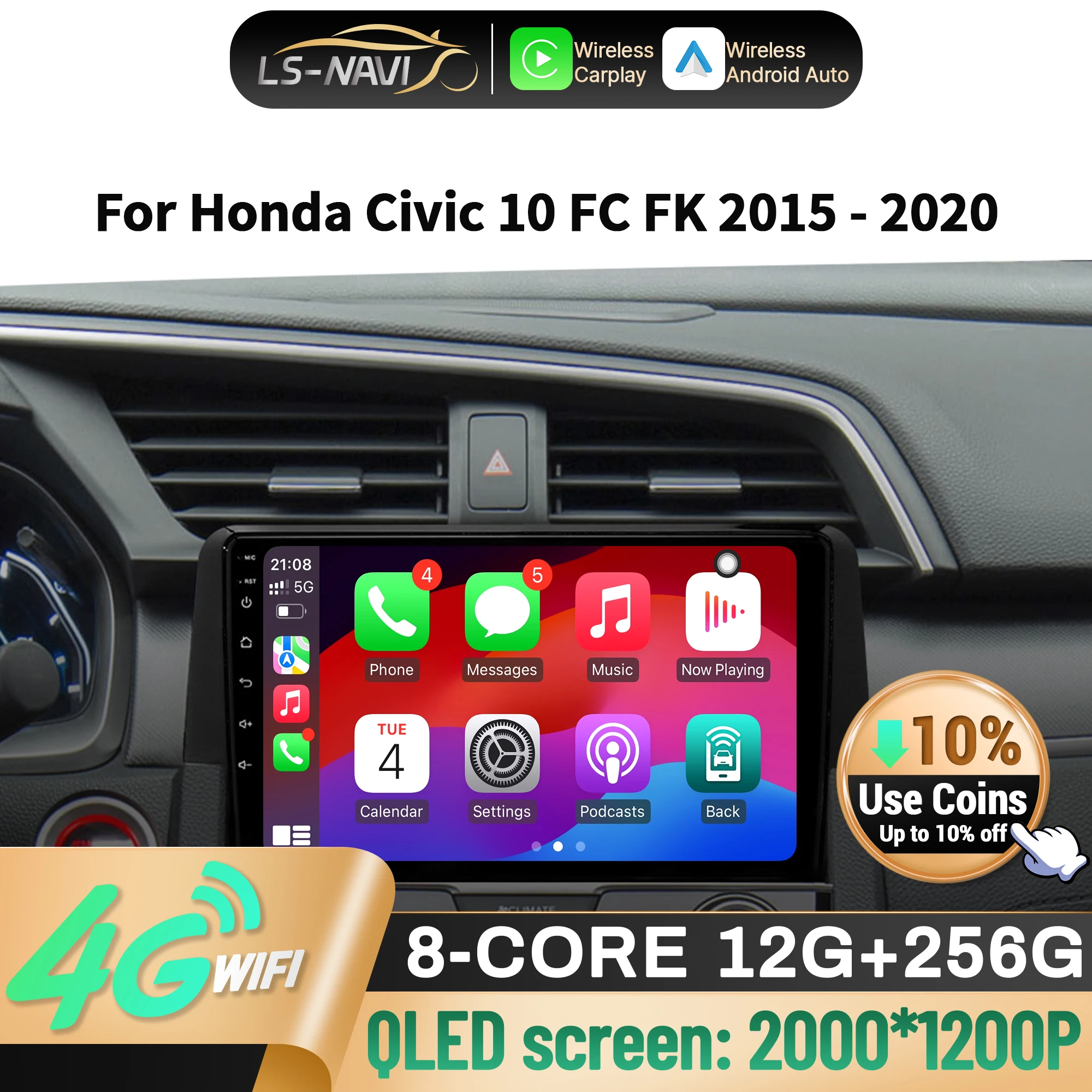 For Honda Civic 10 FC FK 2015-2020 Android 14 Car Radio Multimedia Navigation 4G GPS Wireless CarPlay Bluetooth 2K QLED Screen
For Honda Civic 10 FC FK 2015-2020 Android 14 Car Radio Multimedia Navigation 4G GPS Wireless CarPlay Bluetooth 2K QLED Screen