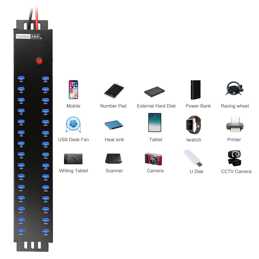 Good A-812 Sipolar 30 Port Usb 2.0 Hub 300W Power Charging Station Adapter 2.4A Phone Charging Station
Good A-812 Sipolar 30 Port Usb 2.0 Hub 300W Power Charging Station Adapter 2.4A Phone Charging Station