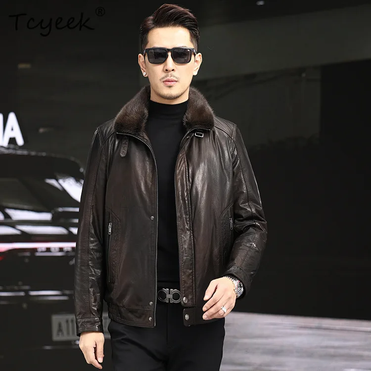 Tcyeek Real Leather Jacket Men Clothing Autumn Winter Coat Top Layer Cowhide Mens Jackets Warm Mink Collar Down Coats Streetwear
Tcyeek Real Leather Jacket Men Clothing Autumn Winter Coat Top Layer Cowhide Mens Jackets Warm Mink Collar Down Coats Streetwear