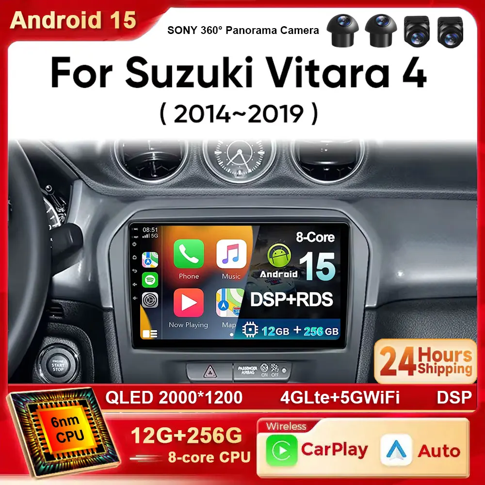 Для Suzuki Vitara 4 2014-2019 Android 15 автомобильный радиоприемник стерео мультимедийный видеоплеер GPS беспроводной Carplay головное устройство WiFi + 4G
Для Suzuki Vitara 4 2014-2019 Android 15 автомобильный радиоприемник стерео мультимедийный видеоплеер GPS беспроводной Carplay головное устройство WiFi + 4G