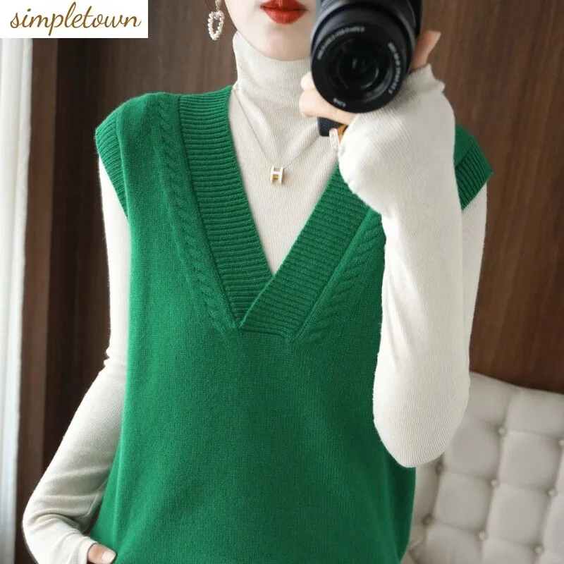 Spring and Autumn New Thickened V-neck Inner Knitted Vest Women's Pullover Sweater Sleeveless Solid Color Knitted Tank Top
Spring and Autumn New Thickened V-neck Inner Knitted Vest Women's Pullover Sweater Sleeveless Solid Color Knitted Tank Top