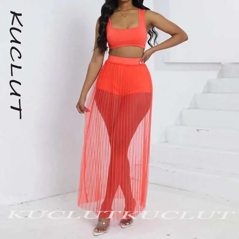 KUCLUT 2025 Fashion New Women's Beach Vacation Three-pieces Set Solid Color Stretch Camisole High Elastic Waist Mesh Skirts K244
KUCLUT 2025 Fashion New Women's Beach Vacation Three-pieces Set Solid Color Stretch Camisole High Elastic Waist Mesh Skirts K244