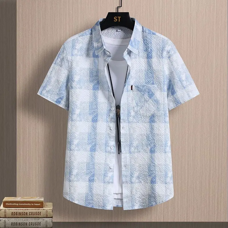 Men's Short Sleeve Plaid Print Button Down Shirt With Pocket Casual Loose Fit Top
Men's Short Sleeve Plaid Print Button Down Shirt With Pocket Casual Loose Fit Top