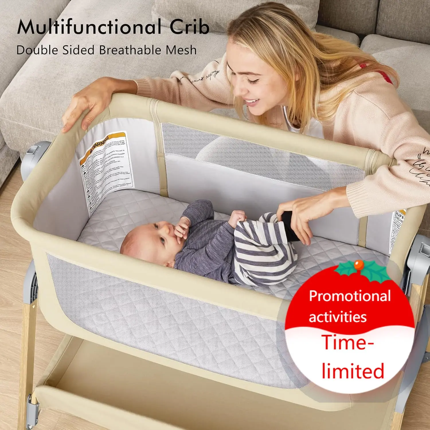 Bassinet Bedside Sleeper, Rocking Bassinets with Comfy Mattress and Wheels for Newborn, 5-Height Adjustable (Beige)
Bassinet Bedside Sleeper, Rocking Bassinets with Comfy Mattress and Wheels for Newborn, 5-Height Adjustable (Beige)