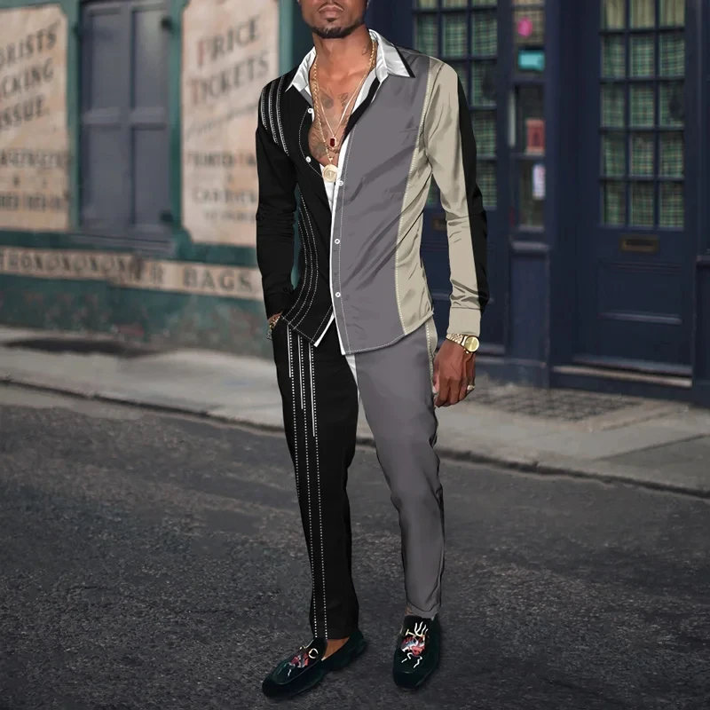 Модная летняя мужская повседневная спортивная одежда с 3D принтом в полоску и нашивками, мужская рубашка с длинными рукавами и лацканами, длинные брюки, комплекты из двух предметов, одежда
Модная летняя мужская повседневная спортивная одежда с 3D принтом в полоску и нашивками, мужская рубашка с длинными рукавами и лацканами, длинные брюки, комплекты из двух предметов, одежда