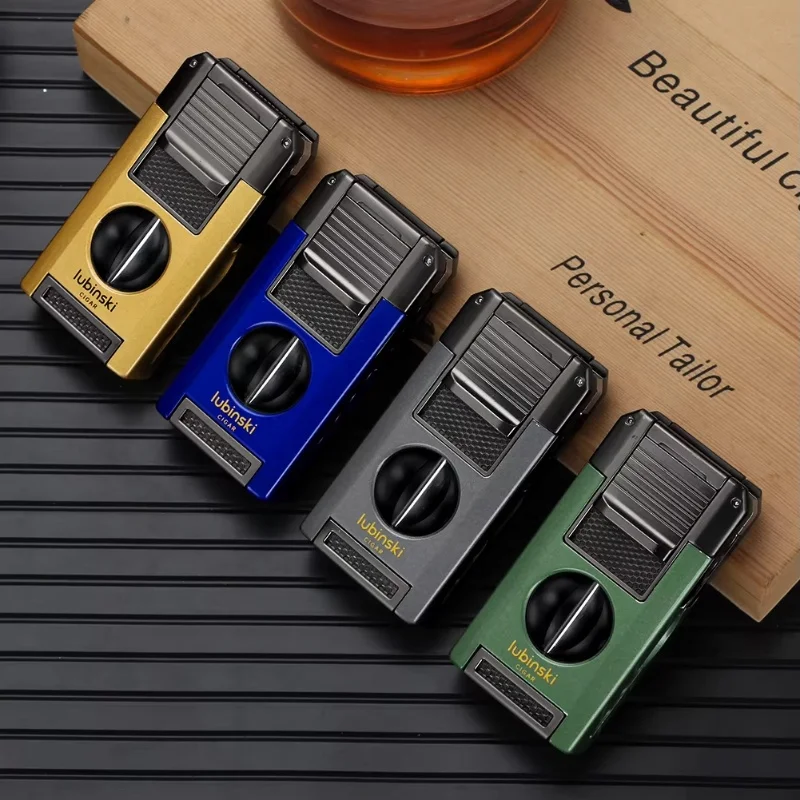 LUBINSKI 4-in-1 Cigar Turbo Lighter V-Type Cigar Cutter Cigar Punching Needle Metal 2-Torch Butane Gas Jet Lighter Men's Gifts
LUBINSKI 4-in-1 Cigar Turbo Lighter V-Type Cigar Cutter Cigar Punching Needle Metal 2-Torch Butane Gas Jet Lighter Men's Gifts