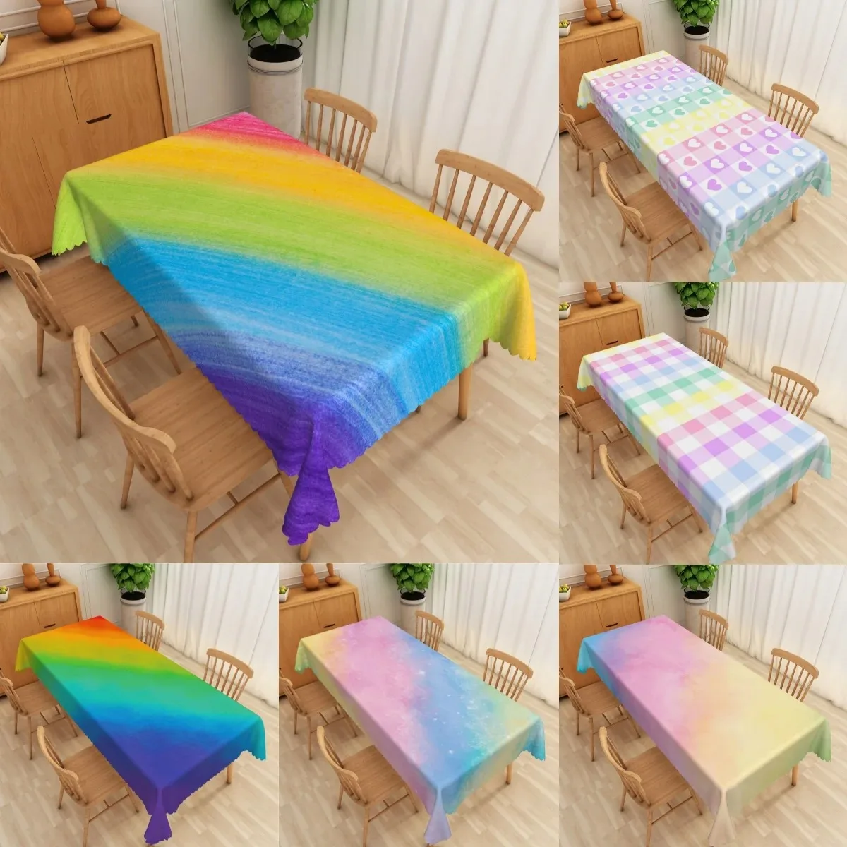 Vibrant Rainbow Gradient Tablecloth Waterproof Polyester Rectangular Table Cover for Holiday Picnic Banquet Kitchen Dining Decor
Vibrant Rainbow Gradient Tablecloth Waterproof Polyester Rectangular Table Cover for Holiday Picnic Banquet Kitchen Dining Decor