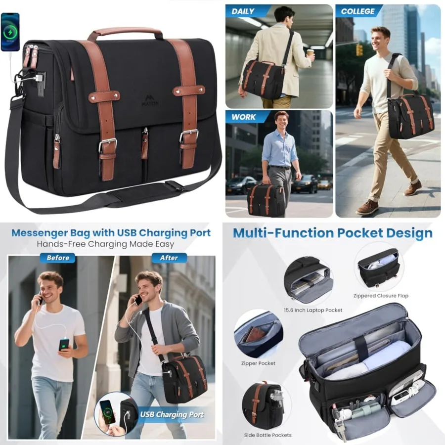Work Bag for Boy with USB Chargg Port, Lightweight Computer Bag with Shoulder Strap, Water Resistant and Large Laptop Crossbody
Work Bag for Boy with USB Chargg Port, Lightweight Computer Bag with Shoulder Strap, Water Resistant and Large Laptop Crossbody