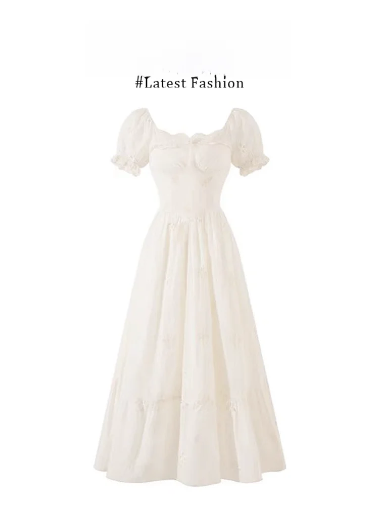 Parkyeon Summer Princess Dress with Lace Trim Embroidery High Waist Bubble Sleeve Square Collar Casual Style Korean Version
Parkyeon Summer Princess Dress with Lace Trim Embroidery High Waist Bubble Sleeve Square Collar Casual Style Korean Version