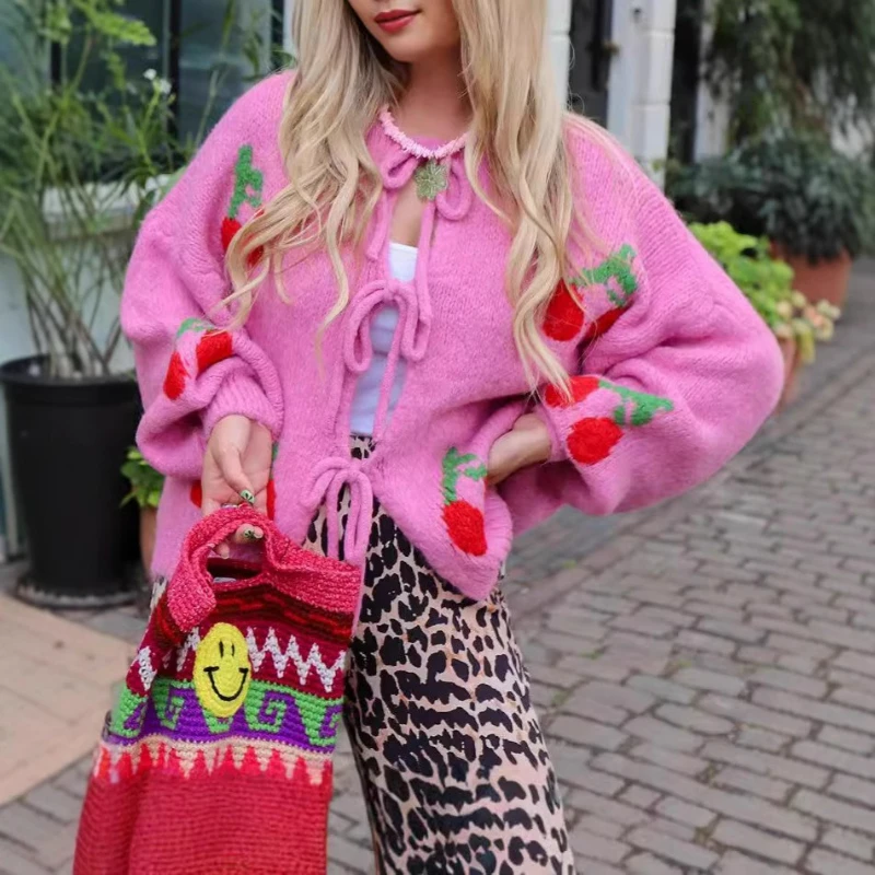 Women Sweater Sweet Print Lace Up Round Neck Cardigan Knit Jumper Long Sleeve Casual Warm Y2k Top Jumpers Autumn Winter
Women Sweater Sweet Print Lace Up Round Neck Cardigan Knit Jumper Long Sleeve Casual Warm Y2k Top Jumpers Autumn Winter