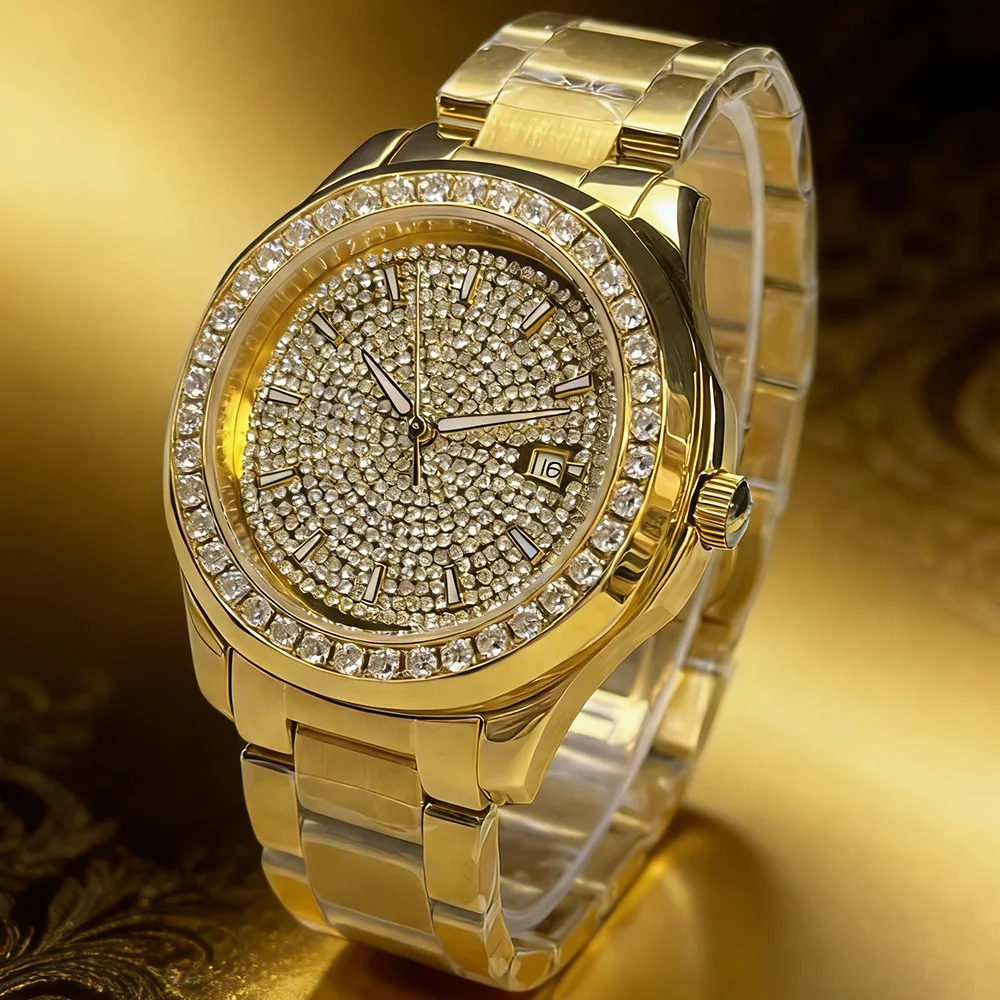 New luxury diamond mechanical men's fashion gold-detailed diamond MIYOTA 8215 automatic movement watch - Watch
New luxury diamond mechanical men's fashion gold-detailed diamond MIYOTA 8215 automatic movement watch - Watch