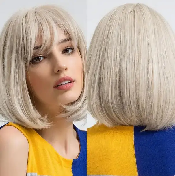 Short Platinum Blonde Wig with Bangs Synthetic Natural Straight Blonde Wig for White Women Party Daily Heat Resistant Hair
Short Platinum Blonde Wig with Bangs Synthetic Natural Straight Blonde Wig for White Women Party Daily Heat Resistant Hair
