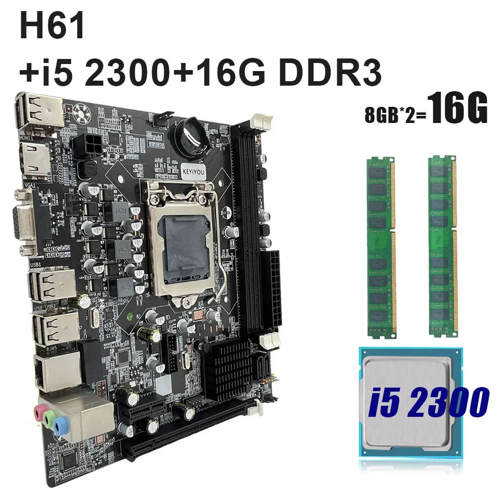 KEYIYOU LGA 1155 H61 Motherboard Set with I5 2300 Processor and DDR3 16GB PC RAM 1600MHZ Memory Combo VGA HDMI Port
KEYIYOU LGA 1155 H61 Motherboard Set with I5 2300 Processor and DDR3 16GB PC RAM 1600MHZ Memory Combo VGA HDMI Port