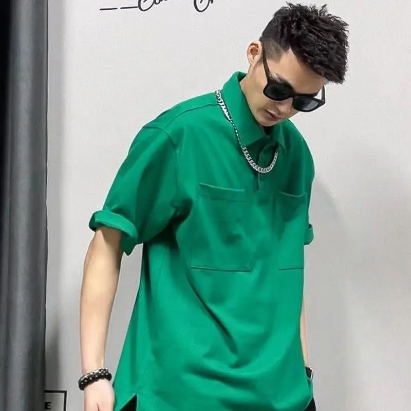 Japanese Pullovers Lapel Zipper Spliced Pockets Casual Solid Trendy All-match Loose Short Sleeve T-shirt Tops Vintage T Shirt
Japanese Pullovers Lapel Zipper Spliced Pockets Casual Solid Trendy All-match Loose Short Sleeve T-shirt Tops Vintage T Shirt