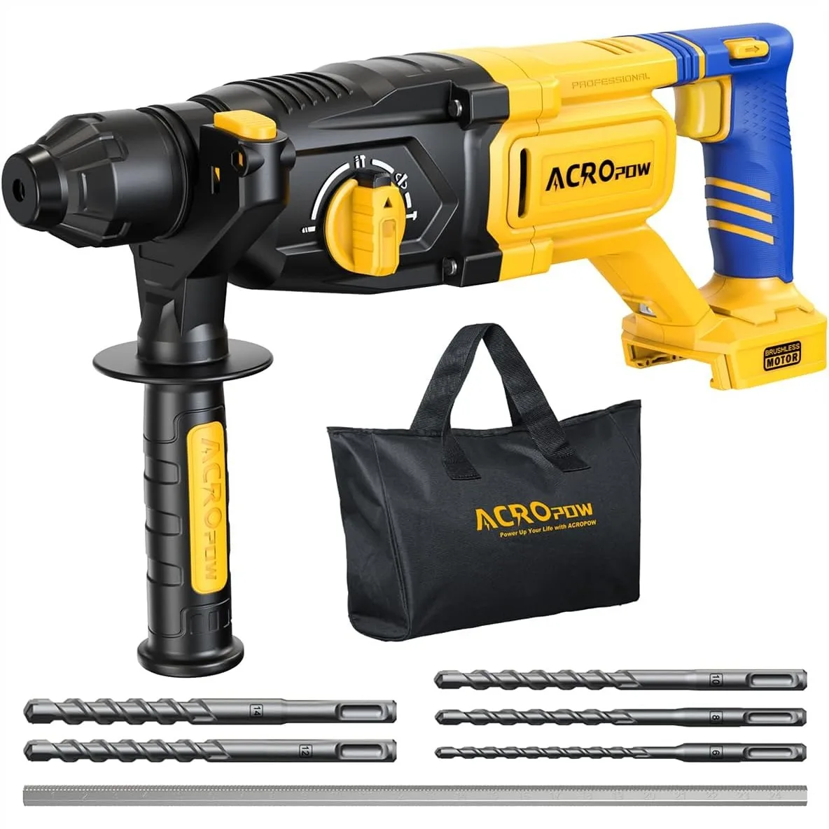 SDS-Plus Cordless Rotary Hammer Drill for Dewalt 20V Battery, Brushless Motor, Safety Clutch, 4 Functions, LED Light, 5 Drills
SDS-Plus Cordless Rotary Hammer Drill for Dewalt 20V Battery, Brushless Motor, Safety Clutch, 4 Functions, LED Light, 5 Drills