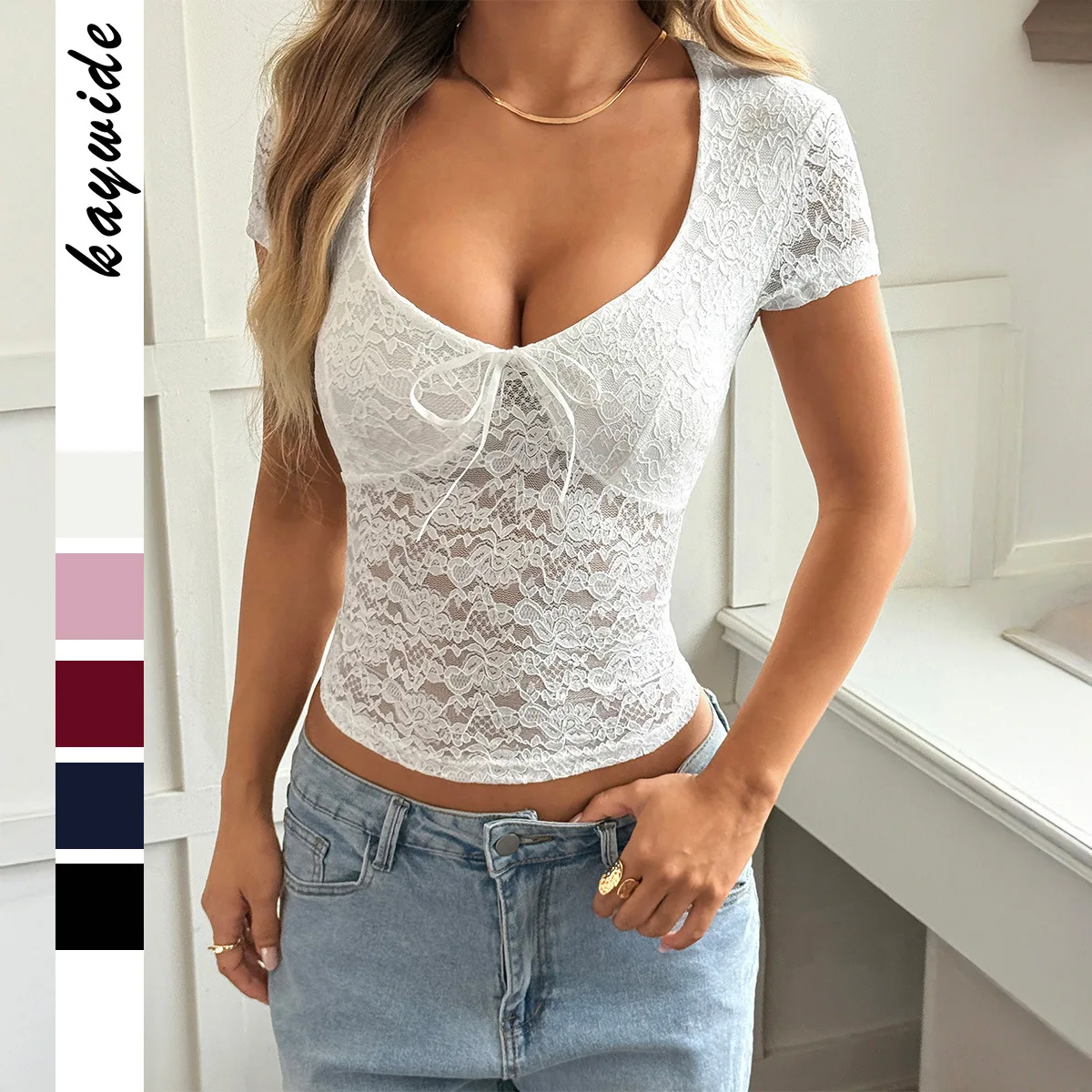 2026 Solid Color Lace Short Sleeve Women's Small T-Shirt Women's Spring and Summer
2026 Solid Color Lace Short Sleeve Women's Small T-Shirt Women's Spring and Summer