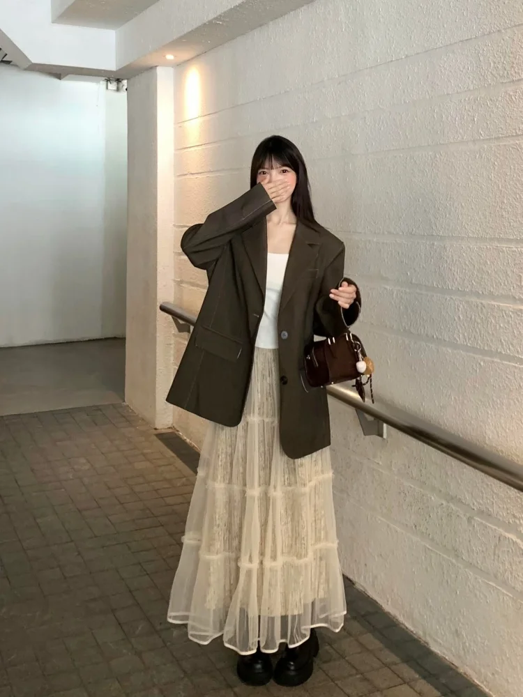 Korean Sle Aosphere Set Women's Ele Suit Jaet And Skirt Two Piece Beautiful Spring New High Waist Long Sve
Korean Sle Aosphere Set Women's Ele Suit Jaet And Skirt Two Piece Beautiful Spring New High Waist Long Sve