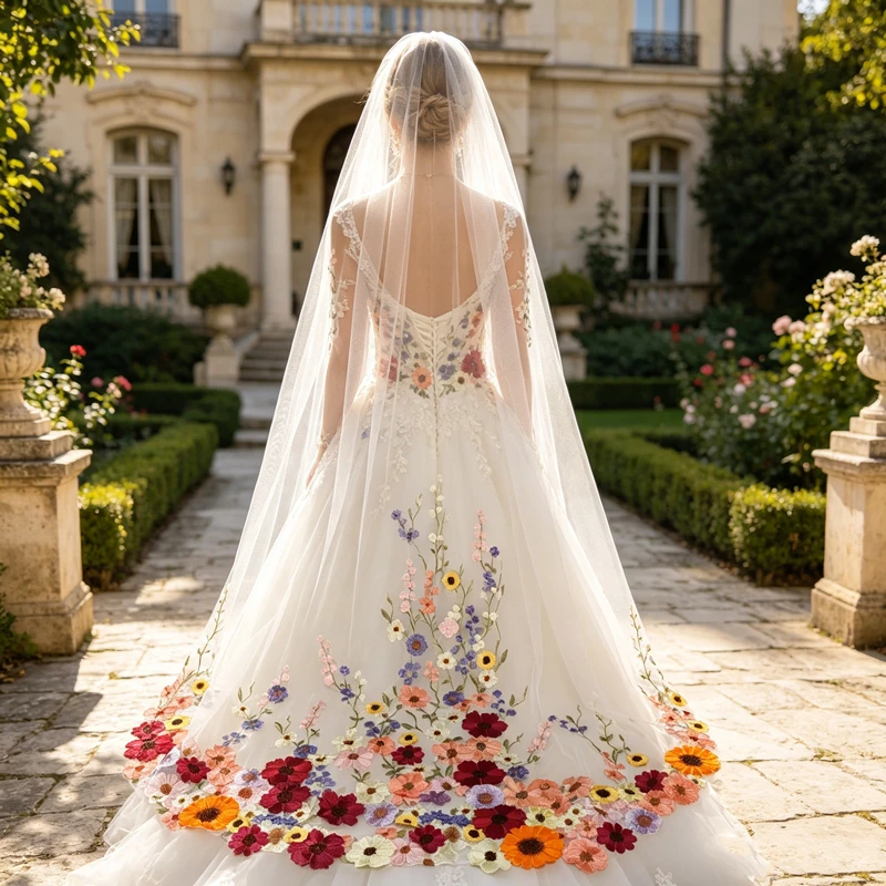 MultiColoured 3D Flowers Floral Bridal Wedding Veils With Comb White Ivory Tulle Embroidered Colorful Unique Purple Yellow Pink
MultiColoured 3D Flowers Floral Bridal Wedding Veils With Comb White Ivory Tulle Embroidered Colorful Unique Purple Yellow Pink