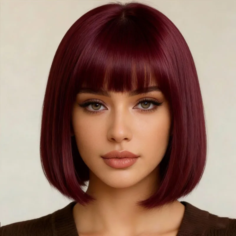 Smooth 12 inch burgundy straight synthetic wig, suitable for wearing at dances, festivals, daily parties
Smooth 12 inch burgundy straight synthetic wig, suitable for wearing at dances, festivals, daily parties